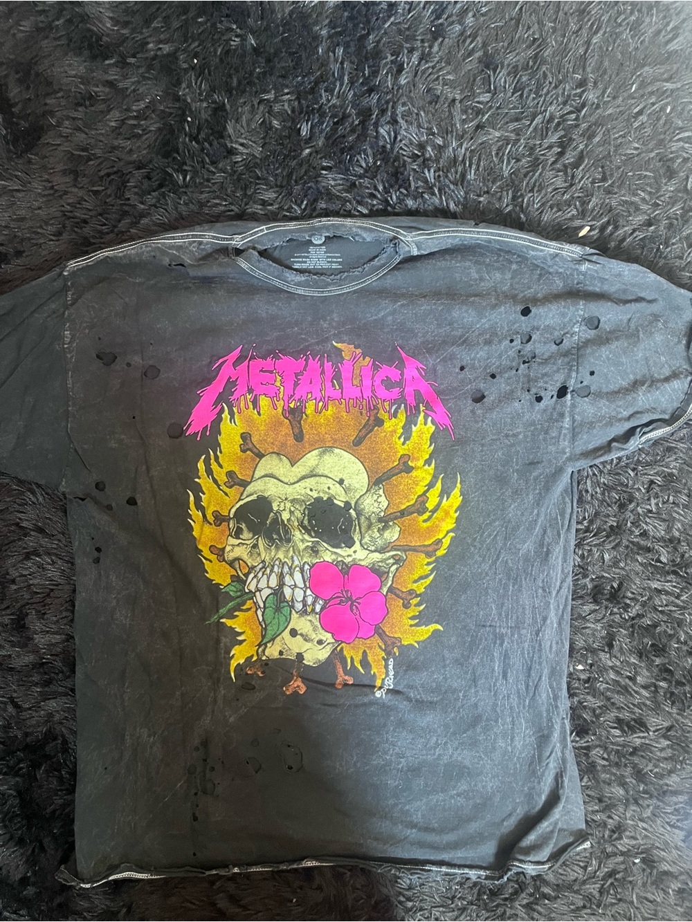 Urban Outfitters Black Tee with Neon Skull Graphic